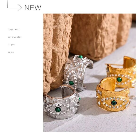 Anthro 18k Gold Plated Eye Hoop Earrings - Picture 7 of 13